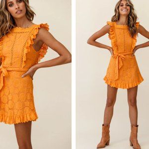 NWT Selfie Leslie PRAIRIE CROCHET FRILL DRESS SUNSET